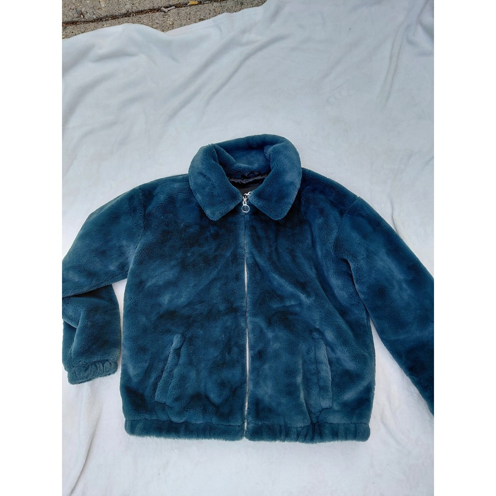 Hollister Faux Fur Bomber Jacket Hunter Green Full Zip Large Womens Outerwear